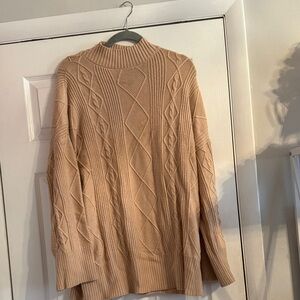 Women's Cable Knit mock neck Sweater - Tan